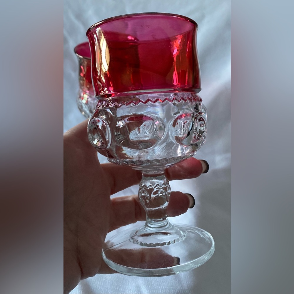 Tiffin-Franciscan Kings Crown Thumbprint Ruby Flashed Water Goblet Set of 4